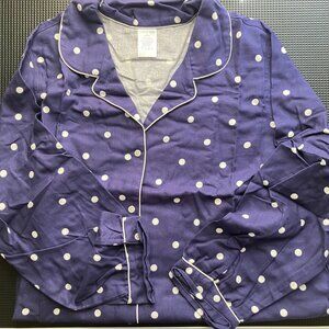 ❤️ NWOT  Lands End 100% Cotton Flannel PJ Top, Patriot Blue Dots Print, Sz 3X